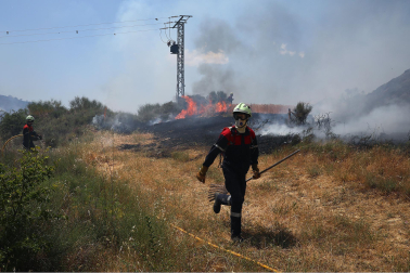 Fotos de los incendios activos en Navarra. El fuego en las cercanías de San Martín de Unx ha provocado el desalojo de la localidad.