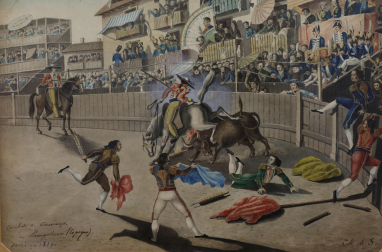 Una corrida de toros de 1829 en la Plaza del Castillo, obra del pintor francés Charles de Séchant