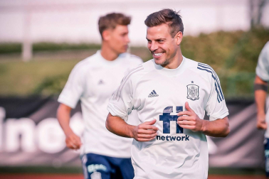 Azpilicueta, en un entrenamiento anterior con Espa;a