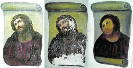 La transformación. El Ecce Homo pintado por Elías García y el resultado del repinte de Cecilia