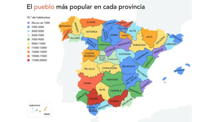 Mapa de los pueblos más populares de cada provincia española