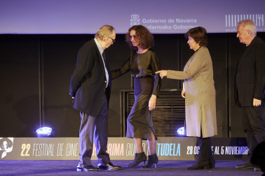 Foto de la reina Letizia durante su visita a Tudela para participar en un homenaje a Pilar Miró en el marco del Festival Ópera Prima.