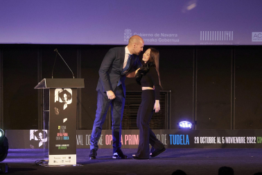 Foto de la reina Letizia durante su visita a Tudela para participar en el homenaje a Pilar Miró en el marco del Festival Ópera Prima.