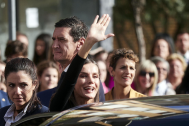 Foto de la reina Letizia durante su visita a Tudela para participar en el homenaje a Pilar Miró en el marco del Festival Ópera Prima.