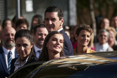 Foto de la reina Letizia durante su visita a Tudela para participar en el homenaje a Pilar Miró en el marco del Festival Ópera Prima.