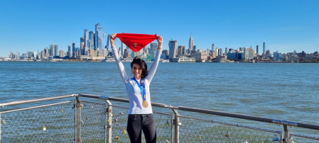 La navarra Nuria Elío Aldunate, durante su participación en la maratón de Nueva York.