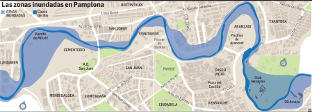 Las zonas inundadas en Pamplona