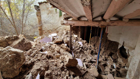 Imagen de la vivienda ubicada en el número 8 de la calle Cofrete de Tudela que se ha derrumbado.