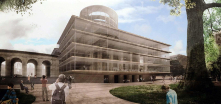 Propuesta de levantar el Parlamento de Navarra donde ahora se ubica el monumento.
