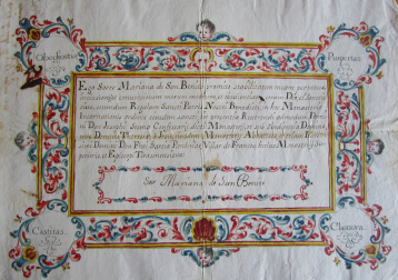 Carta de profesión de Ana María Iriarte y Estañán (1714-1786), que profesó en las Benedictinas de Corella, en 1723, con nombre en el claustro de María Ana de San Benito