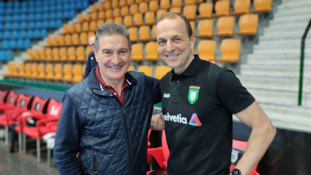 Manolo Cadenas y Quique Domínguez, minutos antes del inicio del partido