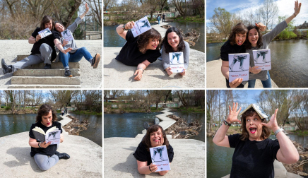 Varios momentos de la sesión de fotos de Tefi de Paz e Iruña Iriarte