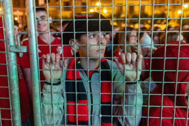 La afición de Osasuna, en la Plaza del Castillo./