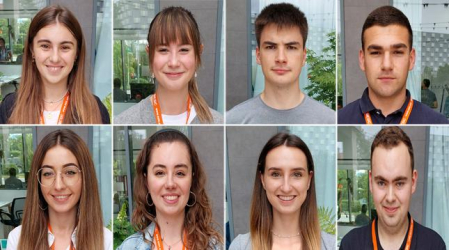 De arriba abajo y de izda. a dcha., Amaia López, Ane Marco, Pavel Pagola, Jaime Quevedo, Alicia Remírez, Naiara Velasco, Amaya Villamarín y Pablo Zuazu.
