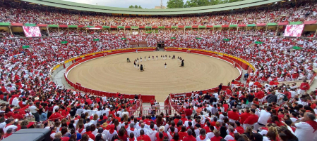 Primer encierro de San Fermín en el tramo de la Plaza de Toros