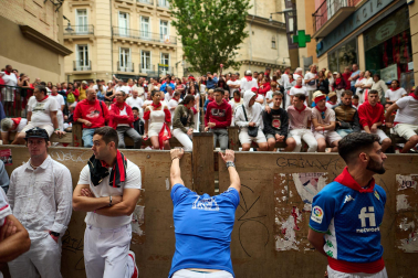 Primer encierro de San Fermín en el tramo de Santo Domingo