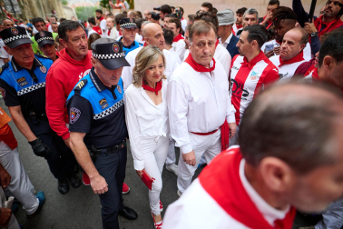 Primer encierro de San Fermín en el tramo de Santo Domingo