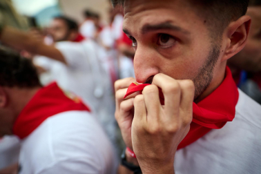 Primer encierro de San Fermín en el tramo de Santo Domingo