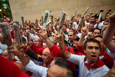 Primer encierro de San Fermín en el tramo de Santo Domingo
