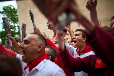 Primer encierro de San Fermín en el tramo de Santo Domingo