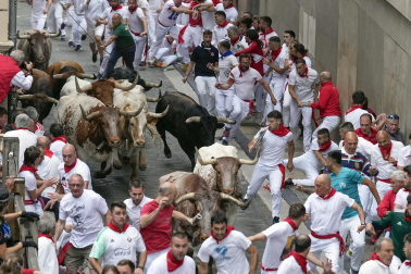 Primer encierro de San Fermín en el tramo de Casa Seminario