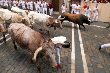 Primer encierro de San Fermín en el tramo de Mercaderes