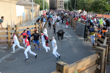 Imagen del primer encierro de las fiestas de Tudela 2023./