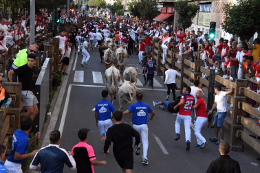 Imagen del primer encierro de las fiestas de Tudela./