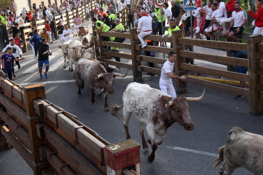 Imagen del primer encierro de las fiestas de Tudela./