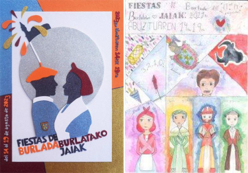 A la izquierda, cartel ganador en adultos, obra de Amaya Izcue; a la derecha, el cartel ganador en categoría infantil, obra de Uxue Antomás