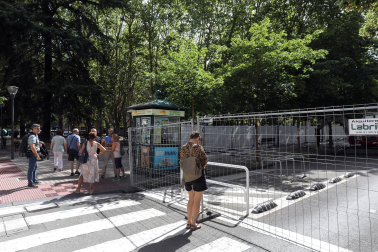 Fotos del comienzo de las obras del parking de la calle Sangüesa de Pamplona con la retirada de los árboles