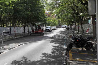 Fotos del comienzo de las obras del parking de la calle Sangüesa de Pamplona con la retirada de los árboles