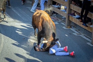 Secuencia del corneado en el primer encierro de las fiestas de Tafalla