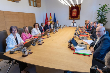 Fotos de la primera sesión de gobierno del Ejecutivo foral en el Palacio de Navarra.