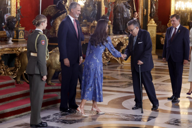 Recepción de los reyes en el Palacio Real, a la que este año se ha sumado la princesa Leonor.