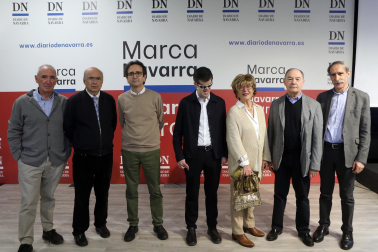 LA HISTORIA Y LA CULTURA. De derecha a izquierda, Pedro Charro, Juan José Martinena, Ricardo Fernández Gracia, Xabier Armendáriz, Carmen Jusué, Román Felones y José Luis Martín Nogales, todos ellos columnistas y colaboradores habituales de Diario de Navarra en el ámbito del arte, la cultura y la historia./