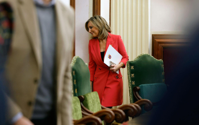 Cristina Ibarrola (UPN), este jueves en el interior del Ayuntamiento de Pamplona.