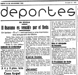 El titular y parte de la crónica del primer partido de 1935
