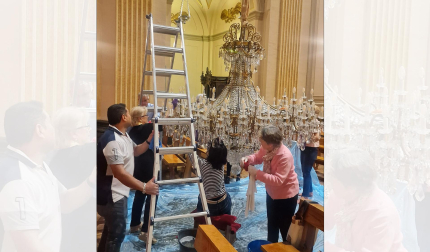 Vídeo con el alzado de la lámpara de la capilla de San Fermín tras su limpieza
