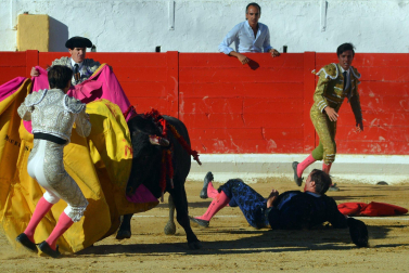 Fotos de la novillada y la cornada a Miguel Serrano en Peralta. /