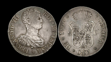 Duro acuñado en 1809 en Gerona