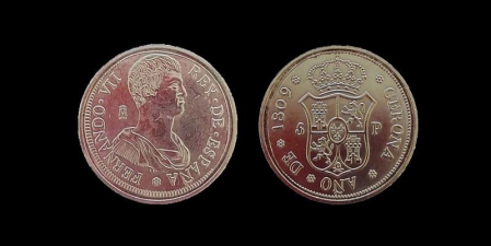 Réplica de la moneda de 5 pesetas de 1809 de Gerona