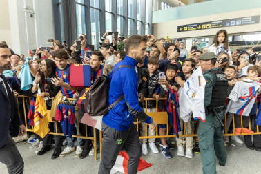 Llegada del Barcelona a Pamplona./
