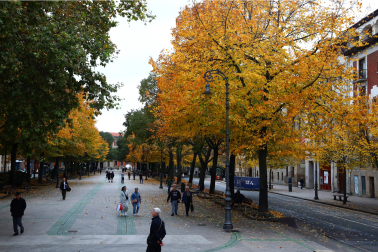 Varias personas en el paseo de Sarasate en una estampa otoñal