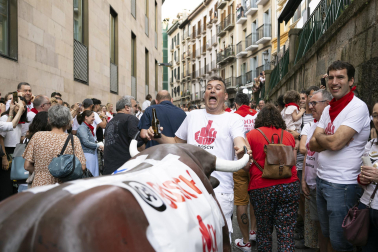 Los trabajadores de BSH se vistieron de pamplonicas durante la original protesta por el cierre de la fábrica /