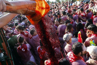 Participantes en la Batalla el Vino de Haro celebrada este domino, 29 de junio /