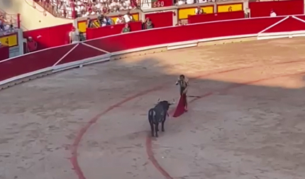 El diestro Román entrando a matar al segundo toro de la corrida del día 9