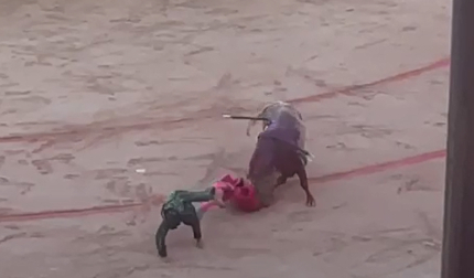 Susto a Perera al entrar a matar al primer toro de la corrida del 10 de julio
