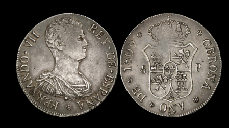Duro acuñado en 1809 en Gerona