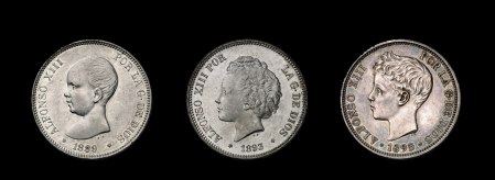 Evolución de los bustos de Alfonso XIII en las monedas de 5 pesetas